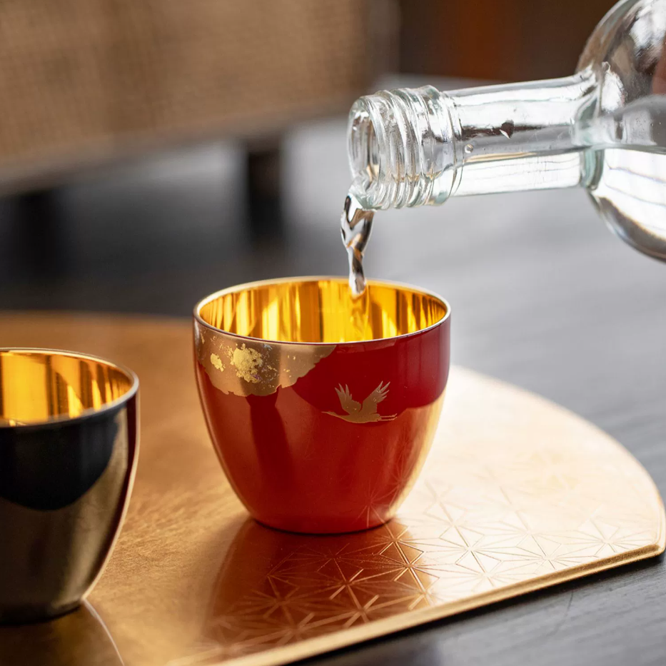 Japanese Lacquer Goblet Golden Crane | Yamanaka Shikki