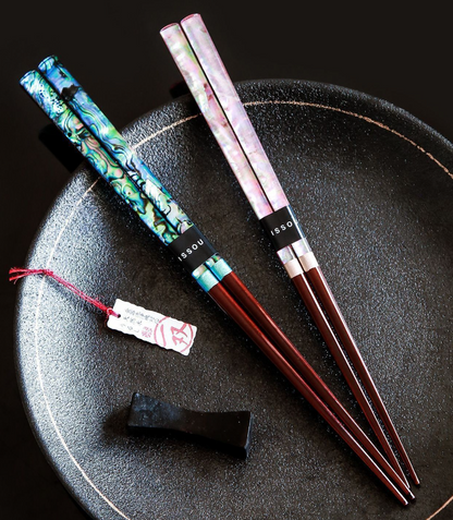 ISSOU Mother of Pearl Chopsticks Japanese Pink Blue Couples Gift