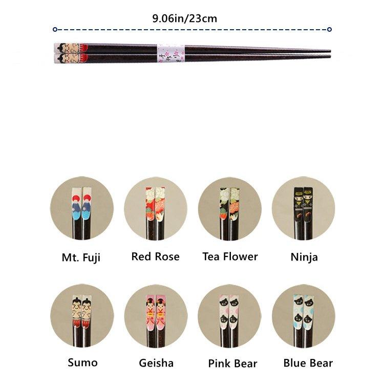 Japanese Wooden Chopsticks – Ninja Geisha Fuji Sumo Bear Rose