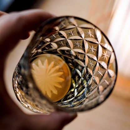 Whiskey Glass Edo Kiriko Asanoha Star – Hand-Cut Hemp Leaf Japanese Tumbler with Wooden Box