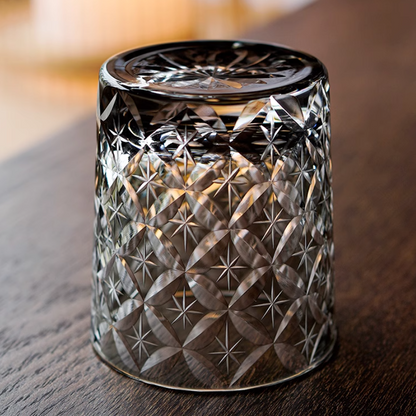 Whiskey Glass Edo Kiriko Asanoha Star – Hand-Cut Hemp Leaf Japanese Tumbler with Wooden Box