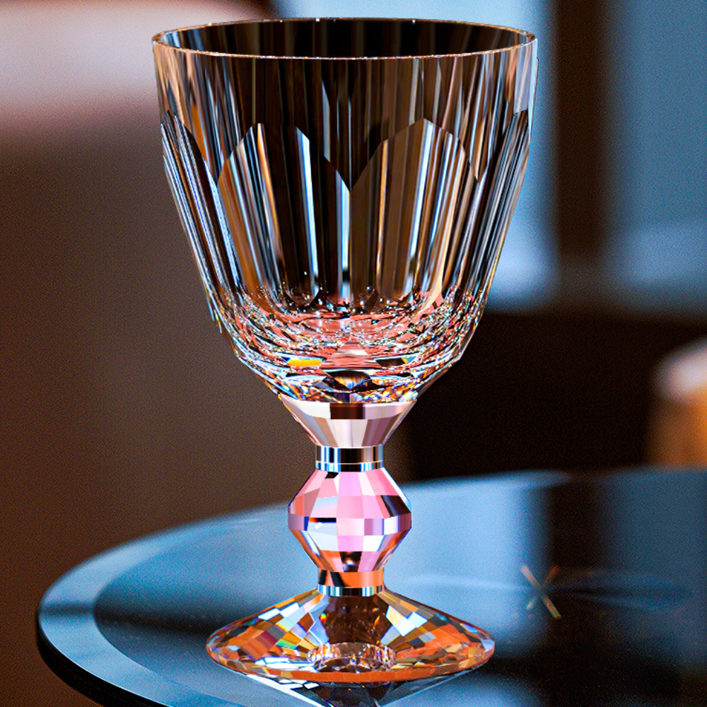 Wine Glass Edo Kiriko Handcrafted Crystal Prism Jewel Stem with Wooden Gift Box