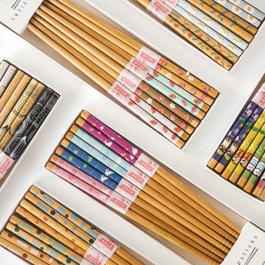 Bamboo Chopsticks Set of 8 | Japanese Home-Style Themed Patterns Daily Use