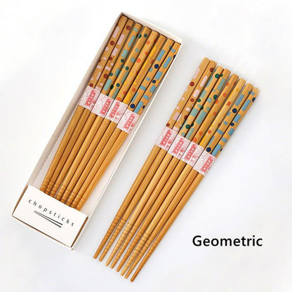 Bamboo Chopsticks Set of 8 | Japanese Home-Style Themed Patterns Daily Use