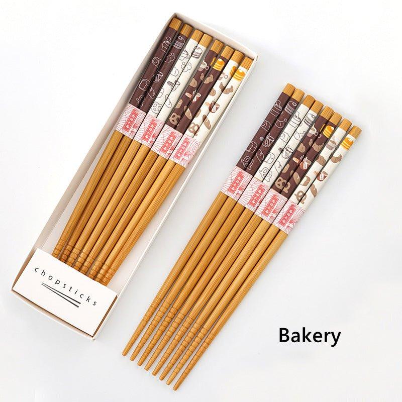 Bamboo Chopsticks Set of 8 | Japanese Home-Style Themed Patterns Daily Use