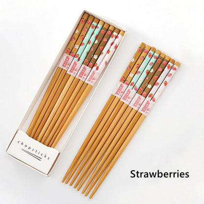 Bamboo Chopsticks Set of 8 | Japanese Home-Style Themed Patterns Daily Use
