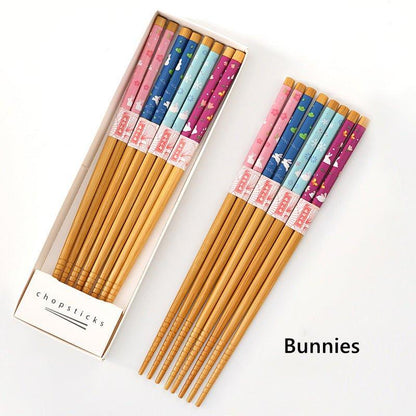 Bamboo Chopsticks Set of 8 | Japanese Home-Style Themed Patterns Daily Use