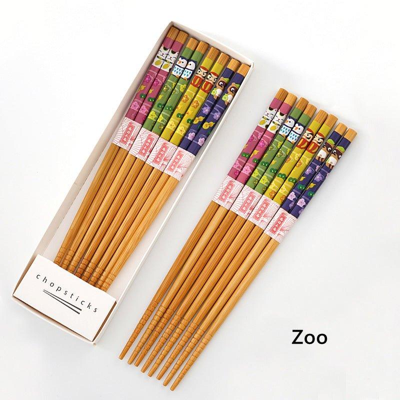 Bamboo Chopsticks Set of 8 | Japanese Home-Style Themed Patterns Daily Use