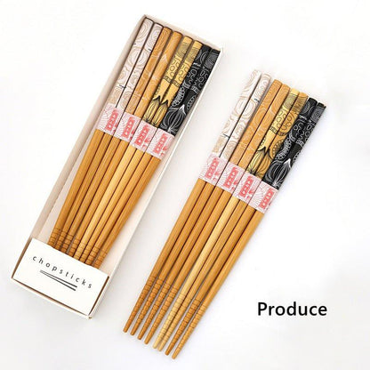 Bamboo Chopsticks Set of 8 | Japanese Home-Style Themed Patterns Daily Use