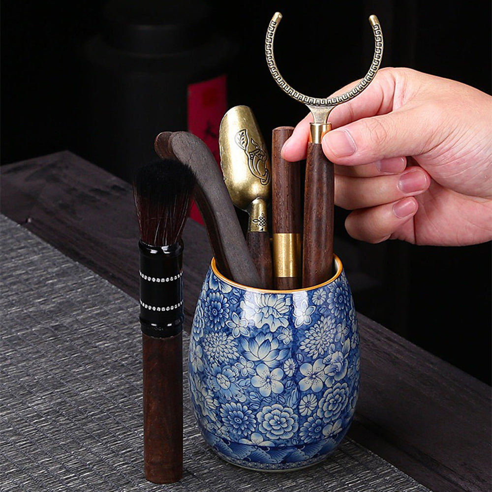 Kung Fu Tea Set Ruyao Blue White Floral 15pcs with Tray