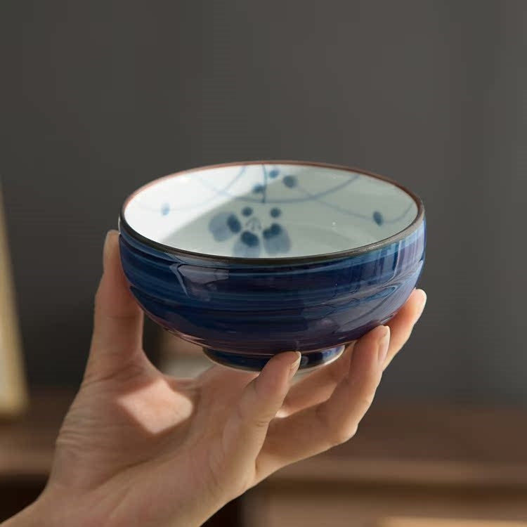 Bowl Set Arita Ware Shikayama Hand-Painted Japanese Ceramic Rice Bowl Set of 5 Wooden Box Made in Japan