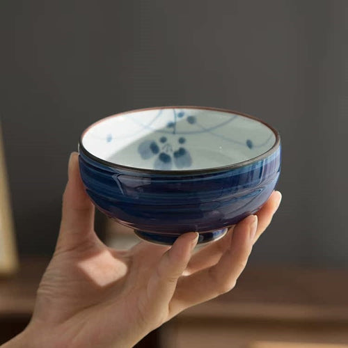 Bowl Set Arita Ware Shikayama Hand-Painted Japanese Ceramic Rice Bowl Set of 5 Wooden Box Made in Japan