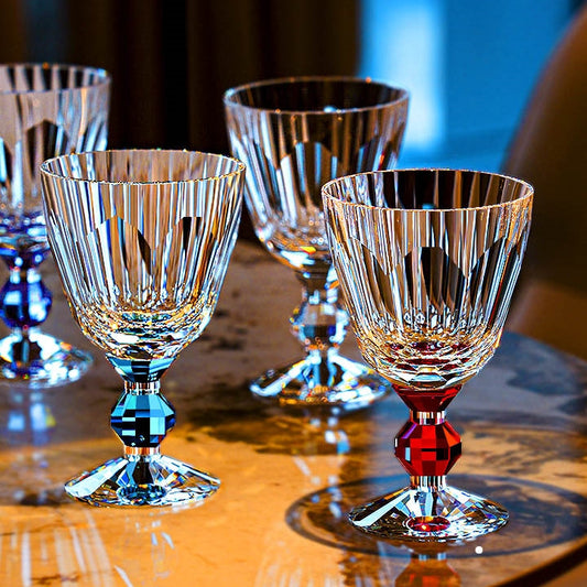 Wine Glass Edo Kiriko Handcrafted Crystal Prism Jewel Stem with Wooden Gift Box