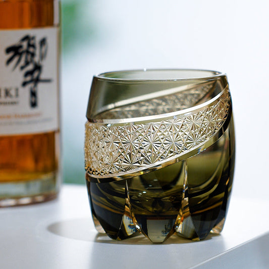 Whiskey Glass Obsidian Lightning | Edo Kiriko Gold Filigree Crystal