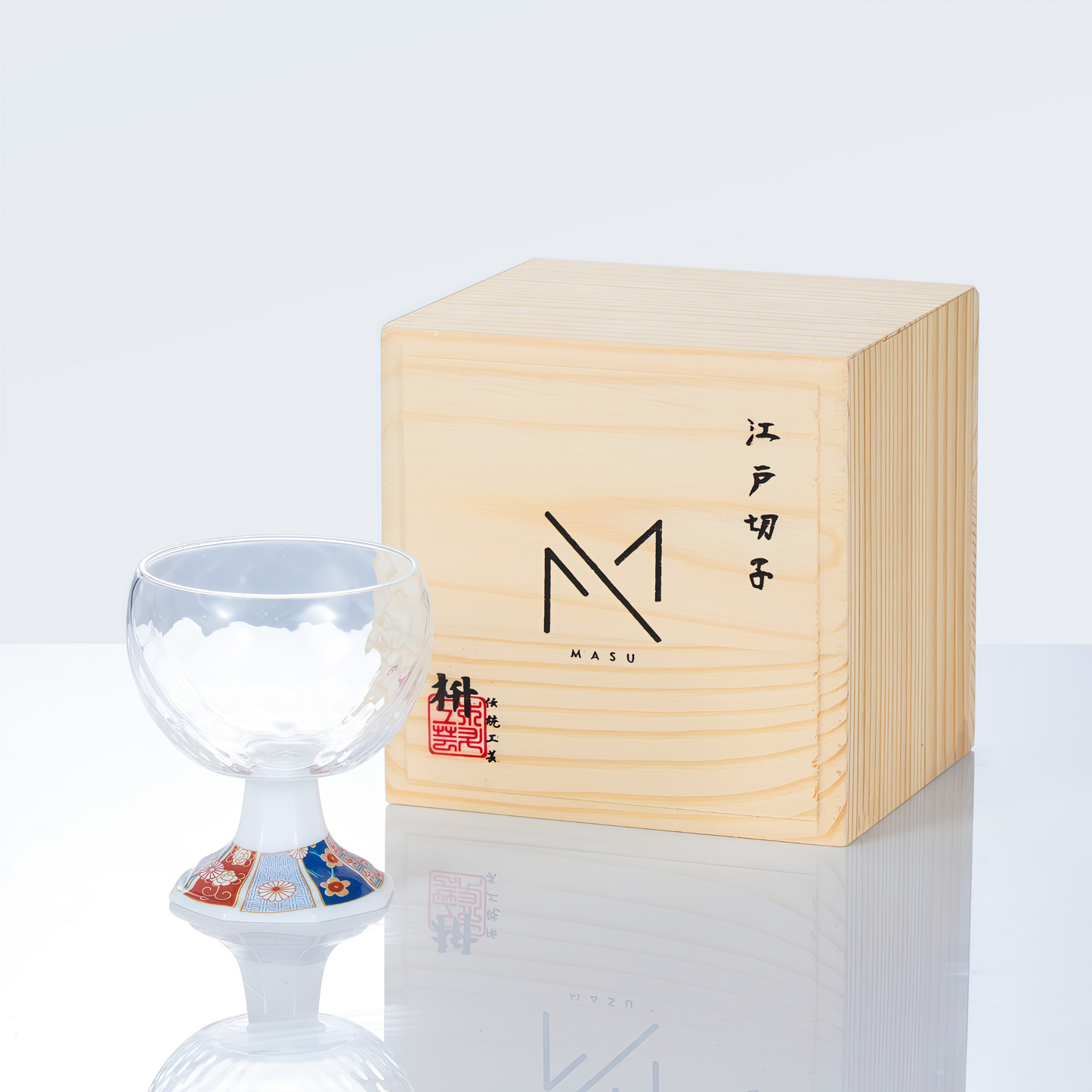 Sake Goblet Glass Takadaka Komon – Edo Kiriko & Mino Ware Crystal
