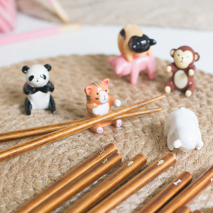Kids Chopsticks Wooden Animal Series Japanese Panda Kitten with Rest