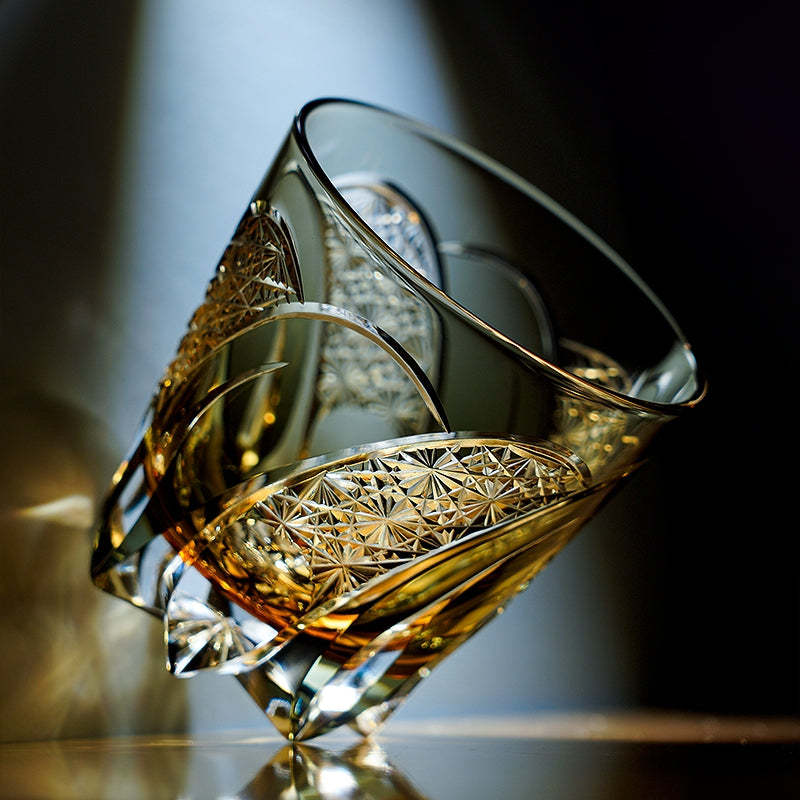 Handcrafted Whiskey Glass Kiriko Shadow Luminary Cut Crystal Tumbler