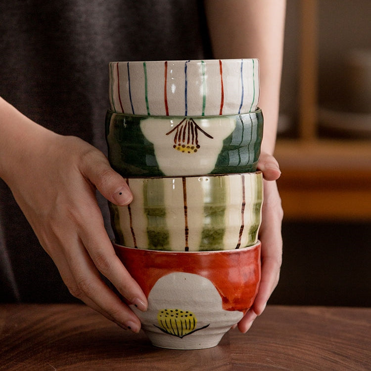 Ceramic Bowl Set of 2 – Mino Ware Hand-Painted Couple Gift