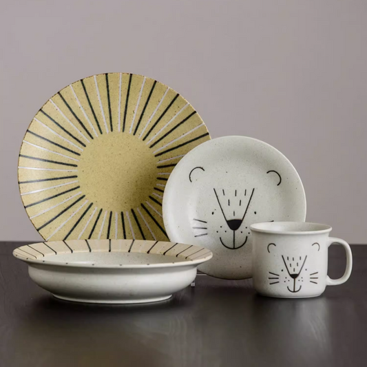 Ceramic Dining Set Awasaka Animal Friends Japanese Handcrafted Bowl Plate Cup Set Lion Hedgehog Seal Made in Japan