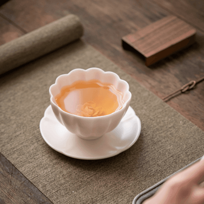 Tea Cup Ceramic Handcrafted Embedded Rose with Saucer Artisan