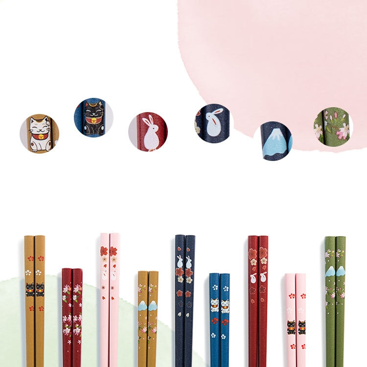 Japanese Chopsticks Set of 5 – Lucky Cat Sakura Rabbit Fuji
