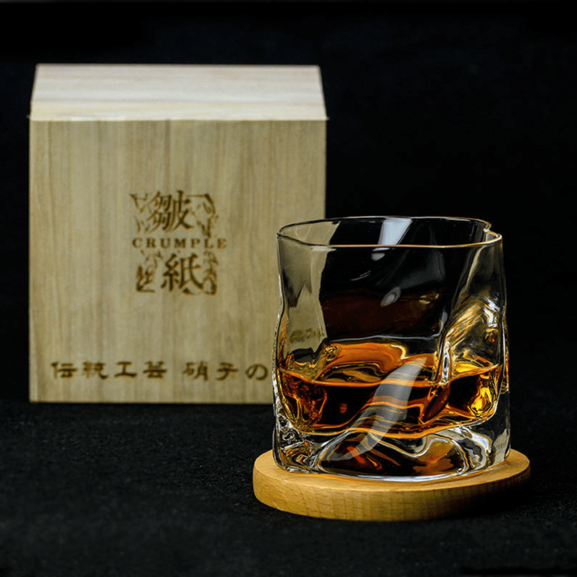 Whiskey Glass Edo Kiriko Crumple Body Japanese Hand-Cut Wooden Box