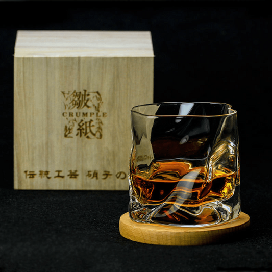 Whiskey Glass Edo Kiriko Crumple Body Japanese Hand-Cut Wooden Box