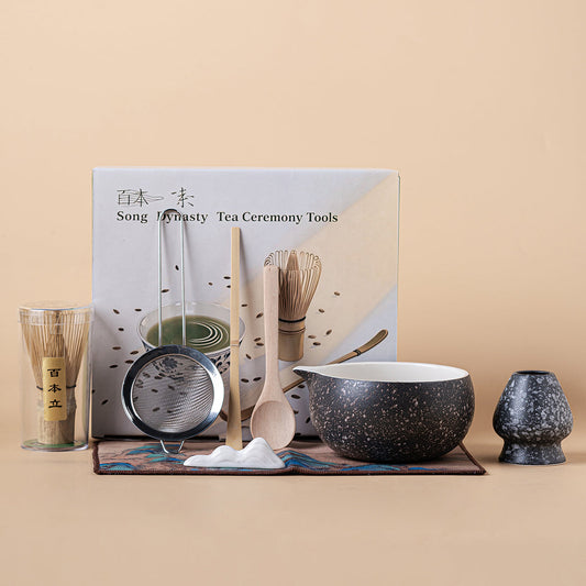 Matcha Tea Set Ceramic Bowl Whisk Chawan Kit 8-Piece