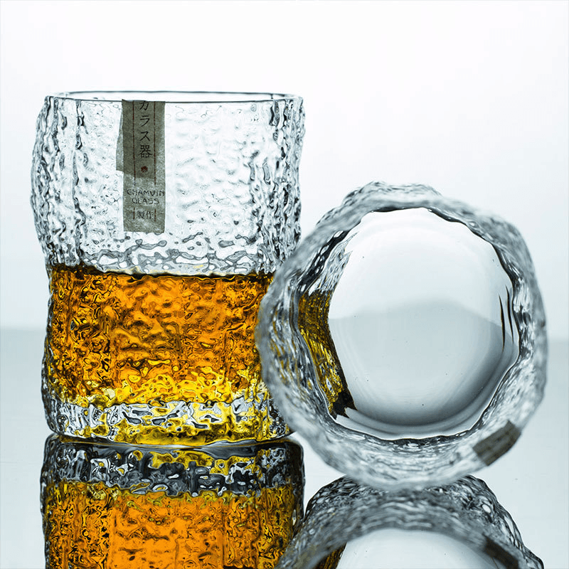 Whiskey Glass Edo Kiriko Chamvin Crumple Pattern Japanese Hand-Cut Crystal with Wooden Box