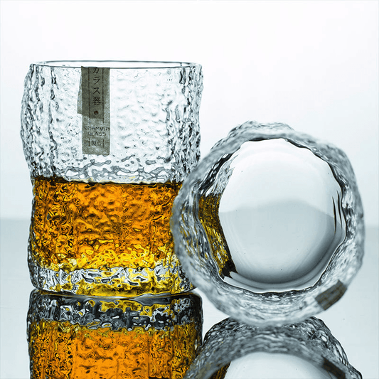 Whiskey Glass Edo Kiriko Chamvin Crumple Pattern Japanese Hand-Cut Crystal with Wooden Box