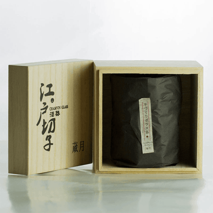Whiskey Glass Edo Kiriko Chamvin Crumple Pattern Japanese Hand-Cut Crystal with Wooden Box