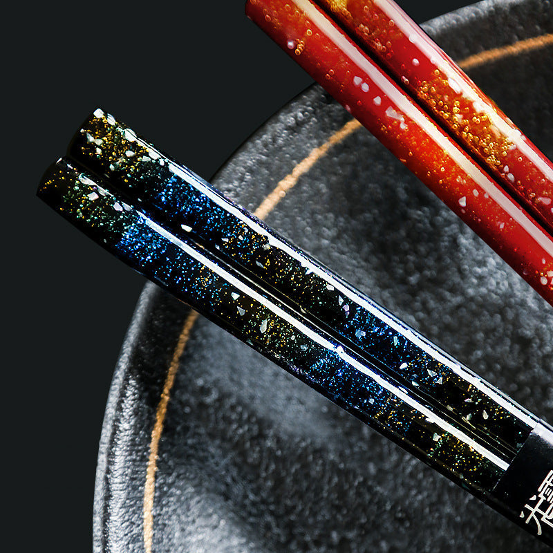 Glazed Chopsticks Set Galaxy Design Japanese Handcrafted Gift Set with Wooden Box