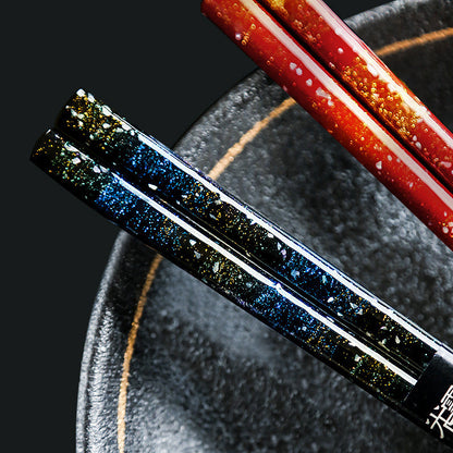 Glazed Chopsticks Set Galaxy Design Japanese Handcrafted Gift Set with Wooden Box