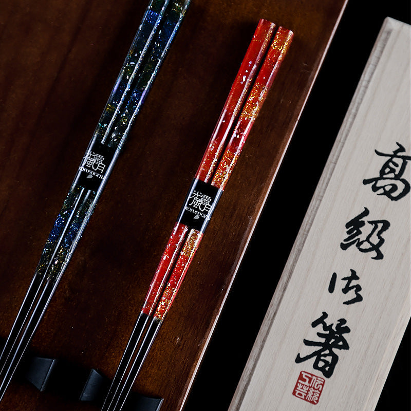 Glazed Chopsticks Set Galaxy Design Japanese Handcrafted Gift Set with Wooden Box