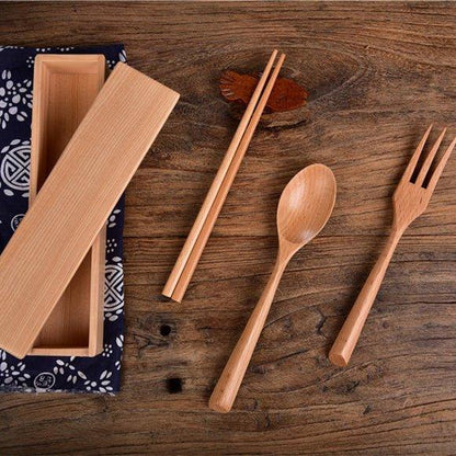 Wooden Utensil Set | Japanese Minimalist Chopsticks Spoon Fork with Wooden Box