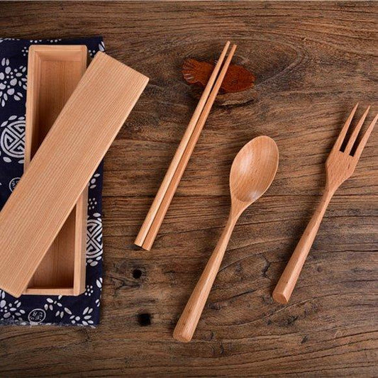 Wooden Utensil Set | Japanese Minimalist Chopsticks Spoon Fork with Wooden Box