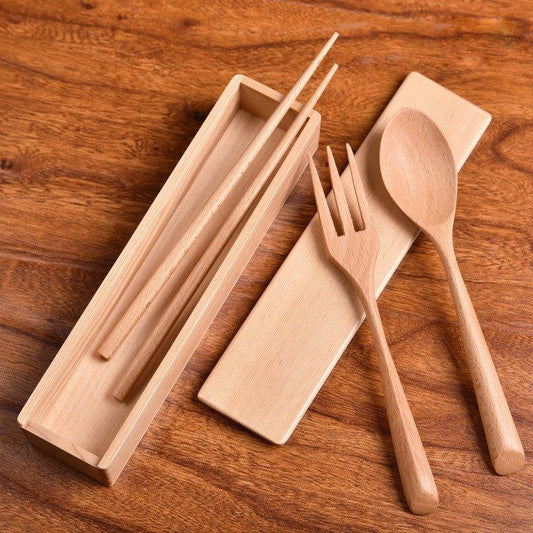 Wooden Utensil Set | Japanese Minimalist Chopsticks Spoon Fork with Wooden Box