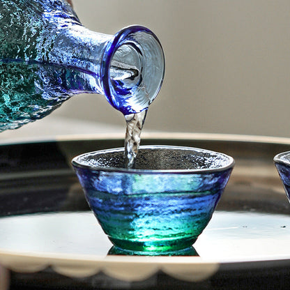 Sake Set | Handcrafted Glass Sake Set with Bottle & 2 Cups