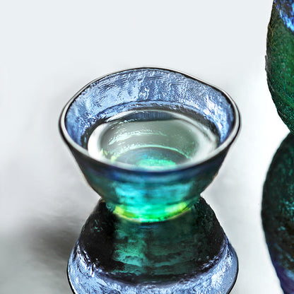 Sake Set | Handcrafted Glass Sake Set with Bottle & 2 Cups