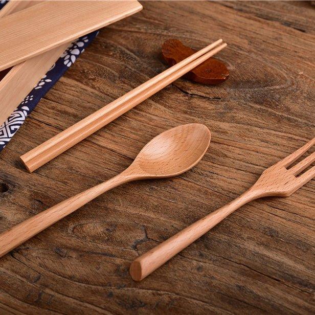 Wooden Utensil Set | Japanese Minimalist Chopsticks Spoon Fork with Wooden Box