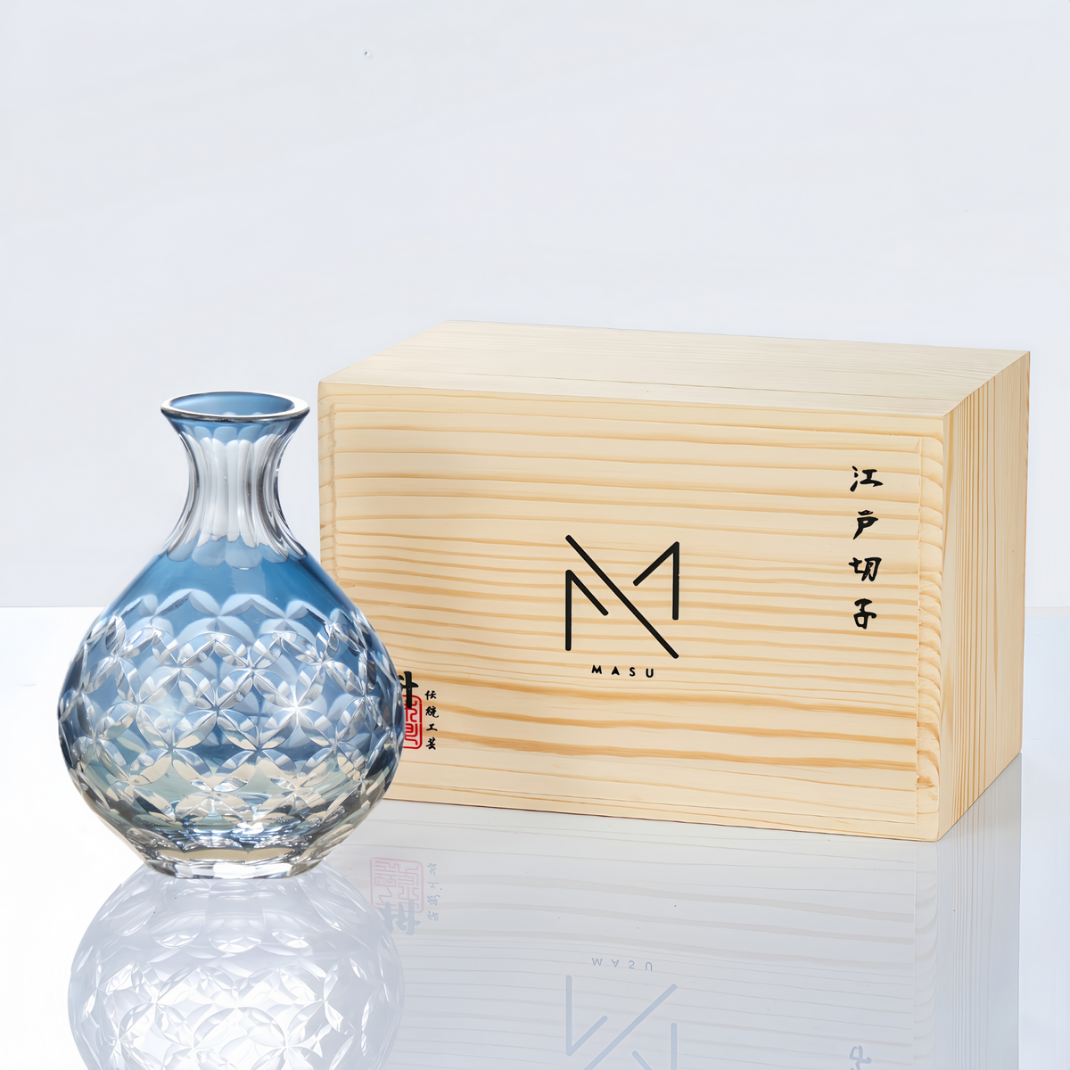 Sake Glass Set Edo Kiriko Ao Collection – Hand-Cut Sky Blue Japanese Sake Flagon & Glass | 3 Patterns