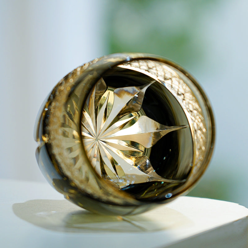 Whiskey Glass Obsidian Lightning | Edo Kiriko Gold Filigree Crystal