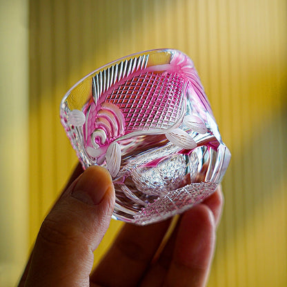Whiskey Glass Rose Koi | Edo Kiriko Handcrafted Red Crystal Barware