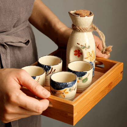 Japanese Sake Set – Sakura Ceramic Flagon Cups Tray Options