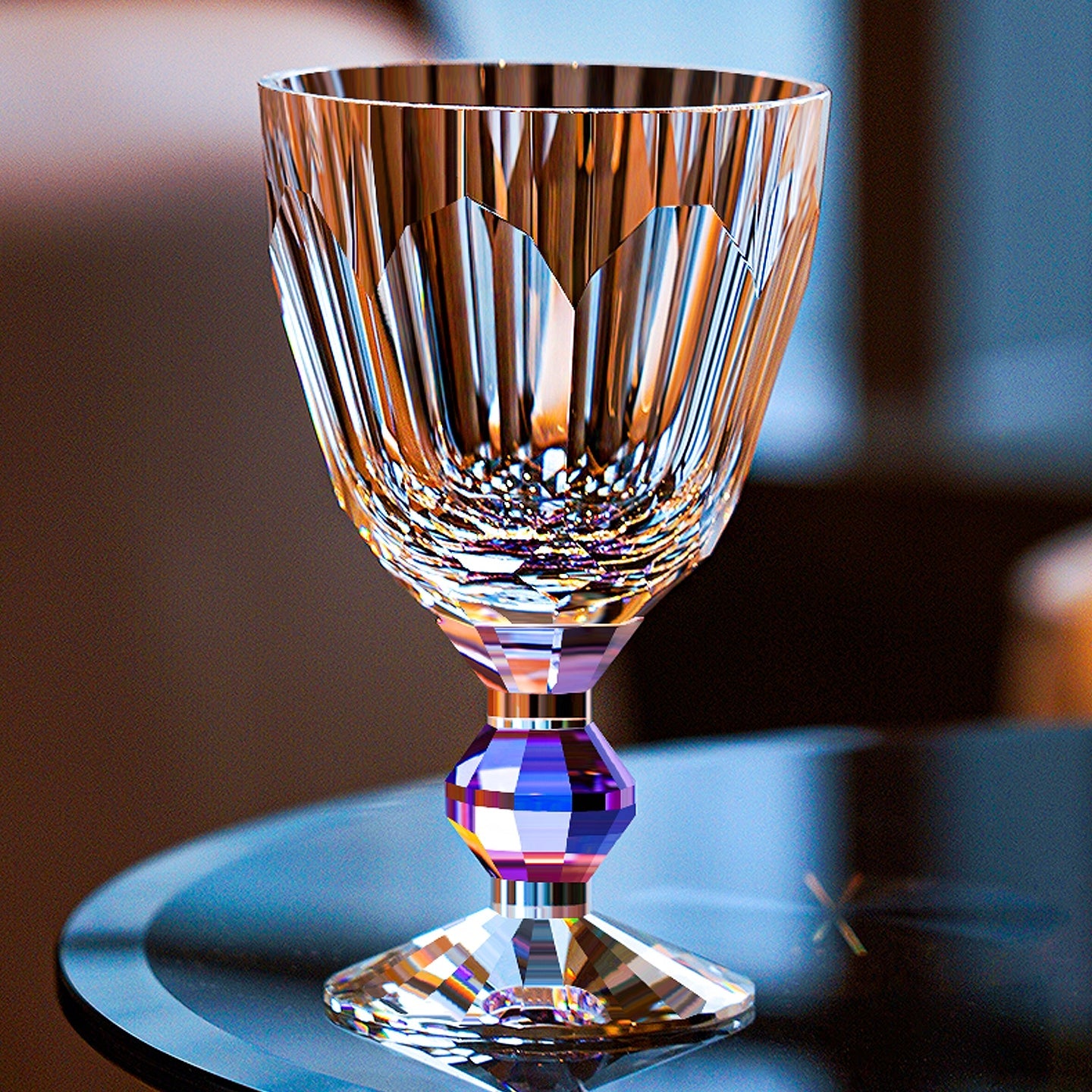 Wine Glass Edo Kiriko Handcrafted Crystal Prism Jewel Stem with Wooden Gift Box