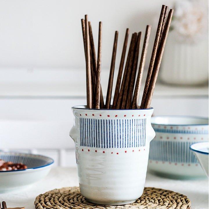 Ceramic Chopstick Holder Japanese Handcrafted Glazed with Base Plate Line and Sakura Styles