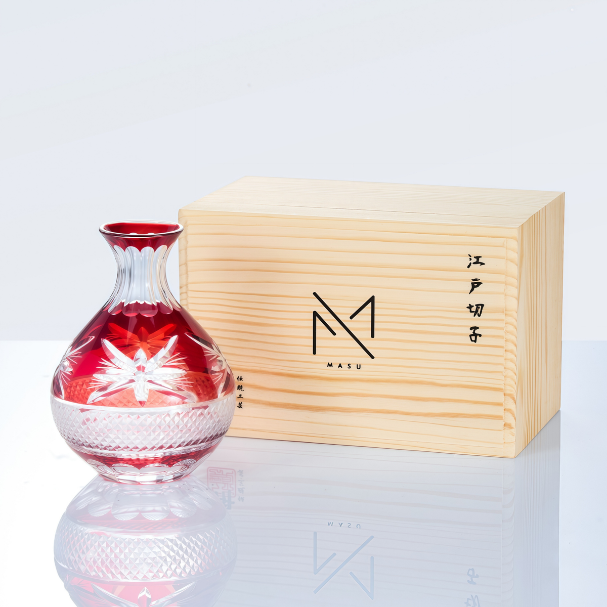 Sake Glass Set Edo Kiriko Aka Collection – Hand-Cut Crimson Red Japanese Sake Flagon & Glass | 7 Patterns