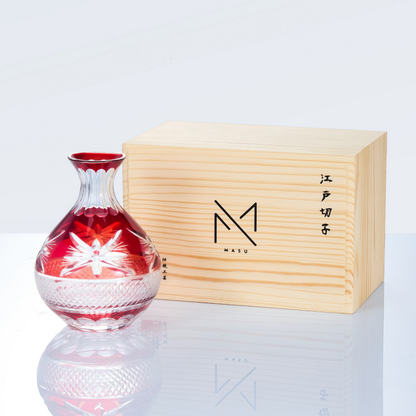 Sake Glass Set Edo Kiriko Aka Collection – Hand-Cut Crimson Red Japanese Sake Flagon & Glass | 7 Patterns