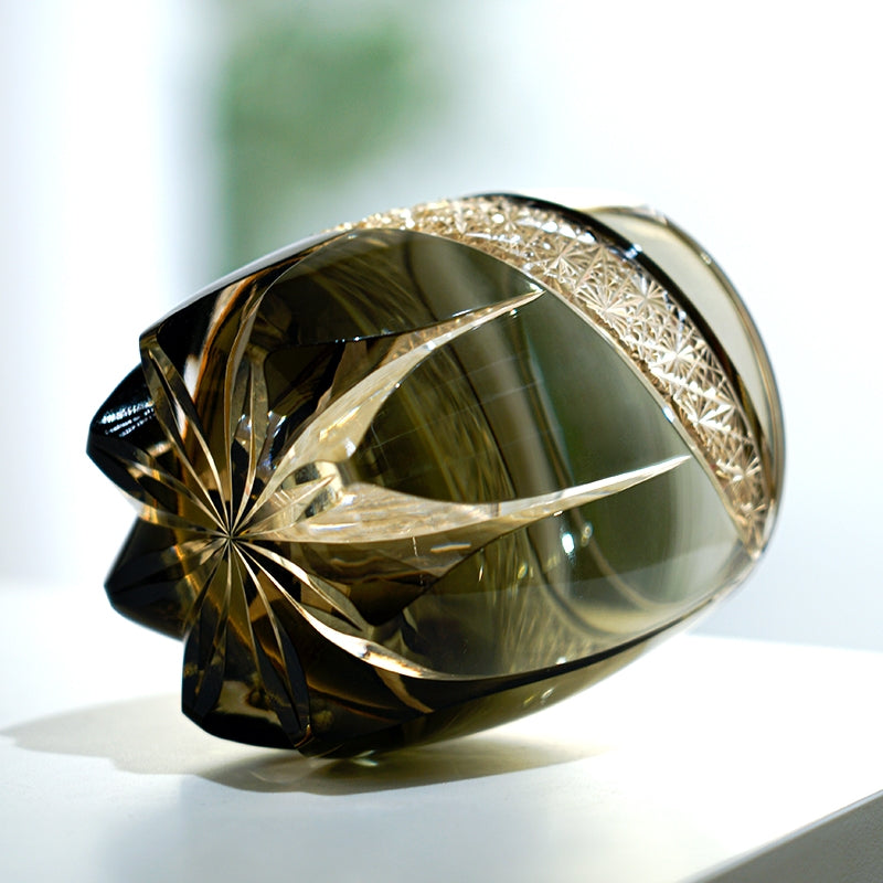 Whiskey Glass Obsidian Lightning | Edo Kiriko Gold Filigree Crystal