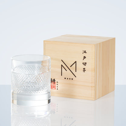 Whiskey Glass Edo Kiriko Diamond Cut – Hand-Cut Japanese Tumbler with Wooden Box | 7 Colors